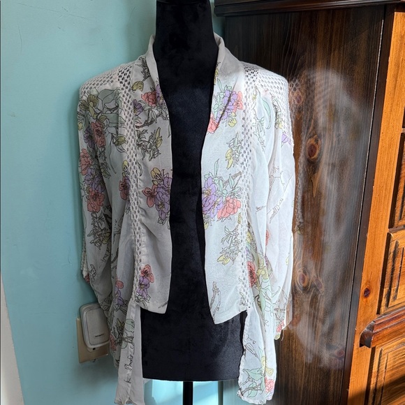 Versona Tops - Versona Floral Sheer Top - White and Multicolor
